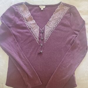 Hem & Thread Plum Lace Accent Blouse